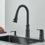 Matte Black Kitchen Sink Faucet with Pull Down Sprayer 1 Handle 2 Hole Mixer Tap Hot and Cold Taps