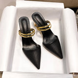 Summer Women's Fashion Pointed Sandals Elegant Temperament High Heeled Comfortable Color Blocked Slip on Half Slippers 2026