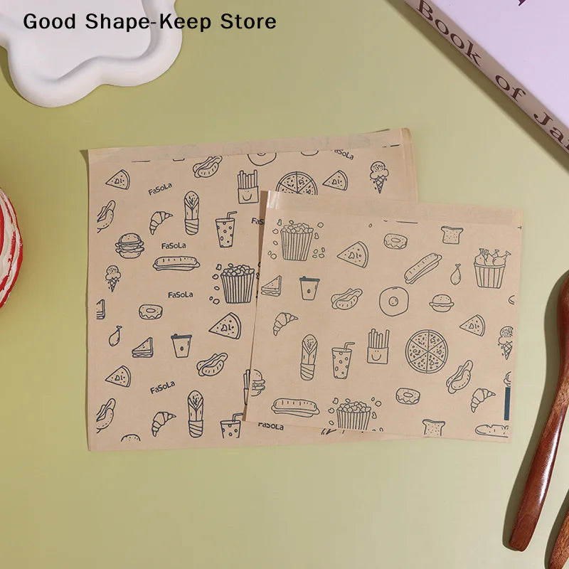 50Pcs Kraft Paper Bags Greaseproof Food Wrapping Disposable Baking Paper Plate Mat - Kitchen Packaging Accessories