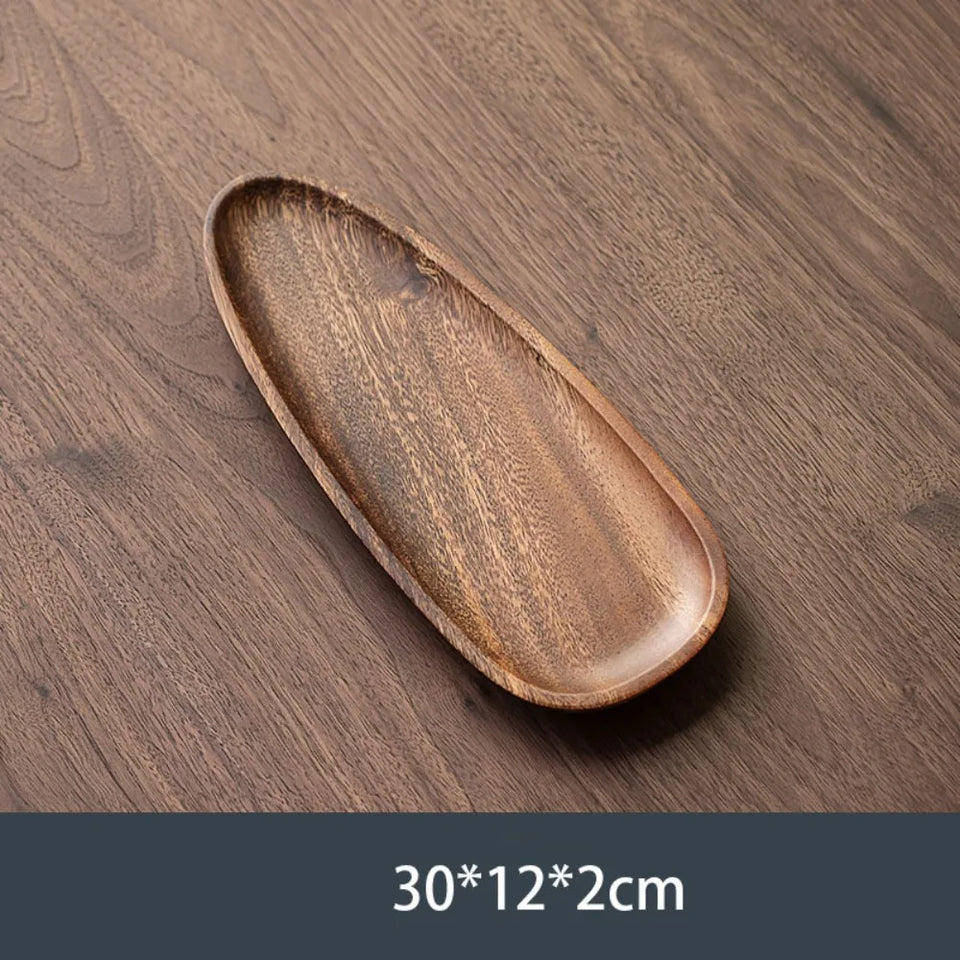 Retro Walnut Tea Tray Wooden Round Serving Platter Tray Leaf Storage Wooden Tea Tray Plate Tea