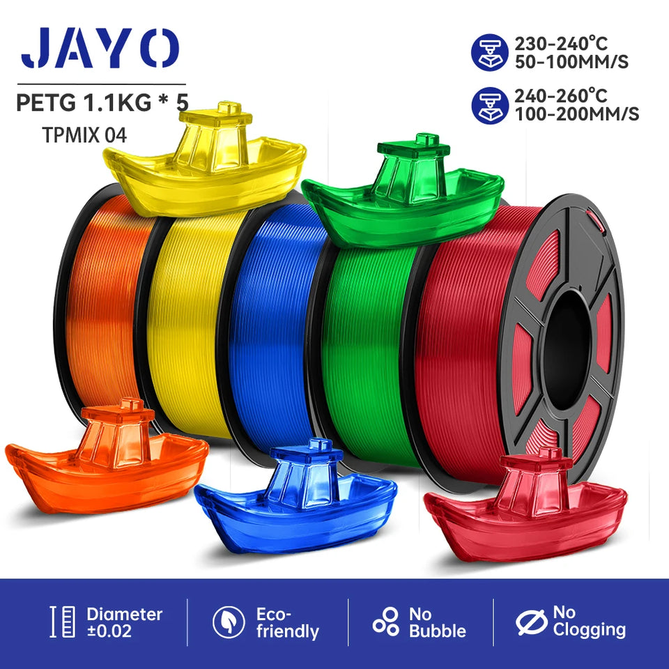 JAYO filaments petg 5Rolls Mixed colors 3D Printer Filament 1.75mm 100% No Bubble FDM 3D Printer Materials DIY Gift 1.1KG/1rolls