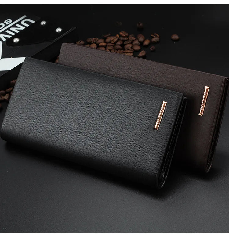 Men's PU Leather Long Clutch, Thin Business Card Holder, Men's Wallet, Brown, Black, Coffee, Pocket Coin Purse, Fashion 2024