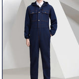Thickened one-piece denim workwear, wear-resistant labor protection clothing, men's dust-proof auto repair crew clothing, workwe
