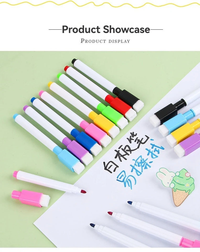 100/5Pcs Dry Erase Whiteboard Markers Set, Washable Pens with Magnetic Eraser for Office Whiteboards & Art Supplies