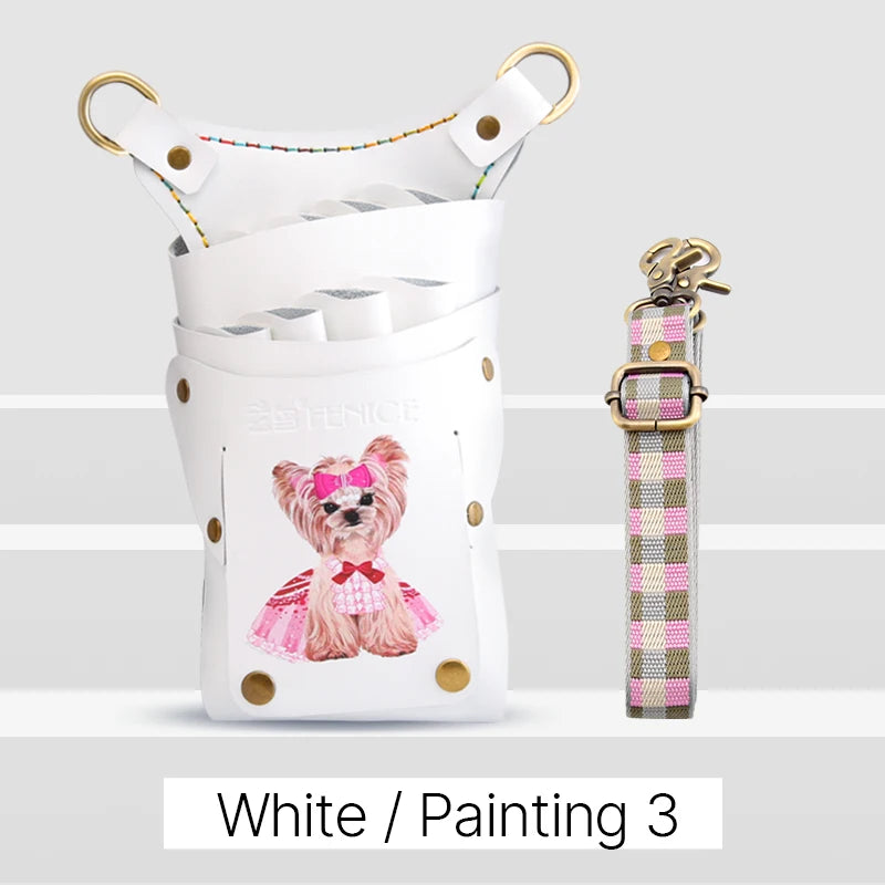 Fenice scissors storage bag,hold 8 scissors, 8 paintings, 6 colors cowhide,waist bag, pet beautician, barber's special waist bag