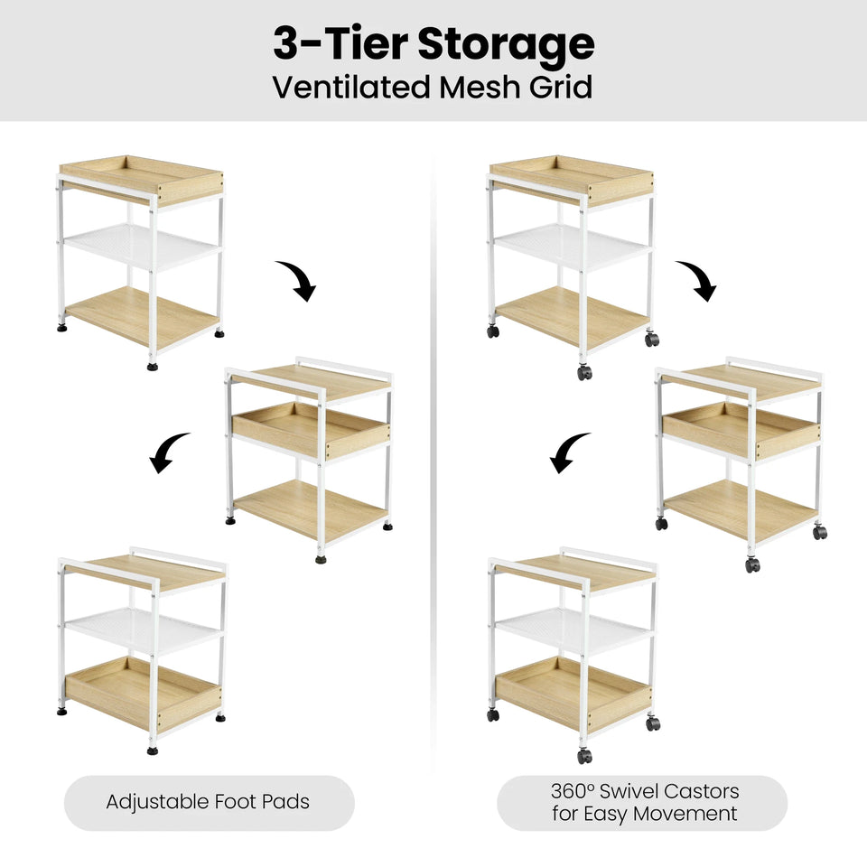 WOLTU 1PC Side Table 3-Tier Coffee Table Rolling Storage Cart with Removable Top Small End Table for Sofa Living Room Storage