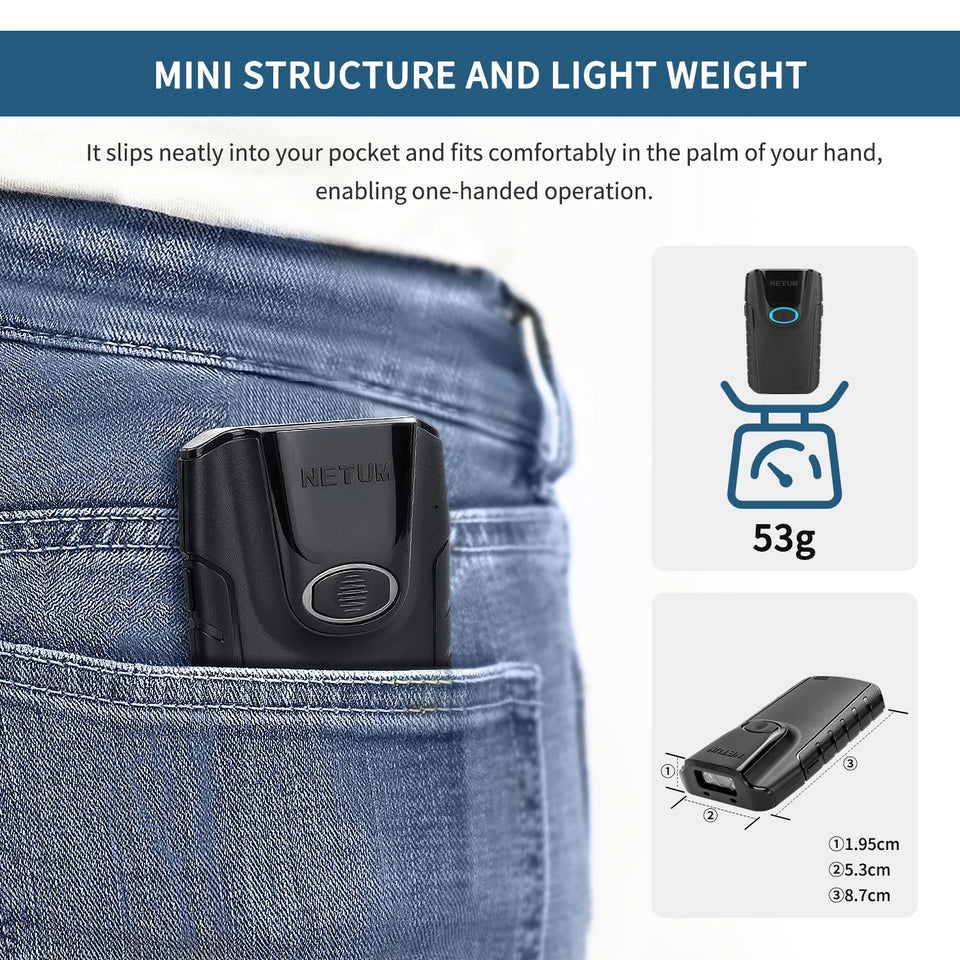 NETUM E800 Bluetooth 2D Barcode Scanner Pocket Wireless QR Reader Data Matrix PDF417 IOS Android Windows