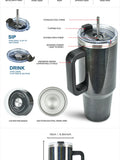 WATERSY 30oz/40oz Stainless Steel Thermal Cup Large Capacity Tumbler with Handle & Straw Insulated Mug Travel for Coffee
