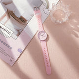 Fashion Women's Pink Minimalist Watch Silicone Strap Quartz Wristwatch Elegant Ladies Watches