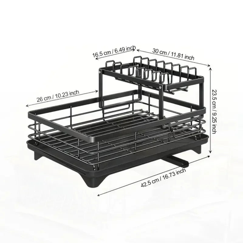 2026 Upgraded New Model - 1.5-Layer Carbon Steel Dish Rack, with Drain Tray, Commercial-Grade Tableware Storage Rack – Large Capacity, Rust-Proof, Includes Cutlery Rack and Cutting Board Rack, Suitable for Families of 4-6 P