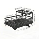 2026 Upgraded New Model - 1.5-Layer Carbon Steel Dish Rack, with Drain Tray, Commercial-Grade Tableware Storage Rack – Large Capacity, Rust-Proof, Includes Cutlery Rack and Cutting Board Rack, Suitable for Families of 4-6 P