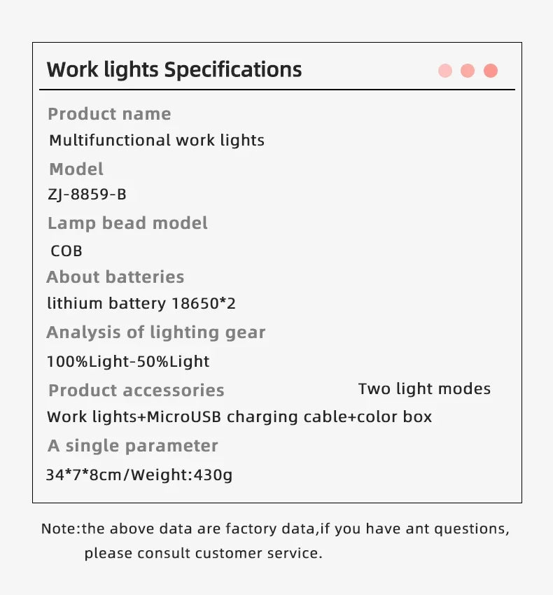 COB Floodlight Rechargeable Lamp Led Work Light Use 2*18650 Battery Led Portable Magnetic Light Hook Clip Waterproof