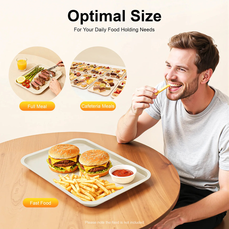 24Pcs Stackable Restaurant Trays Non-Slip Surface Commercial PP Food Serving Tray Set for Fast Food Hotel School Cafeteria