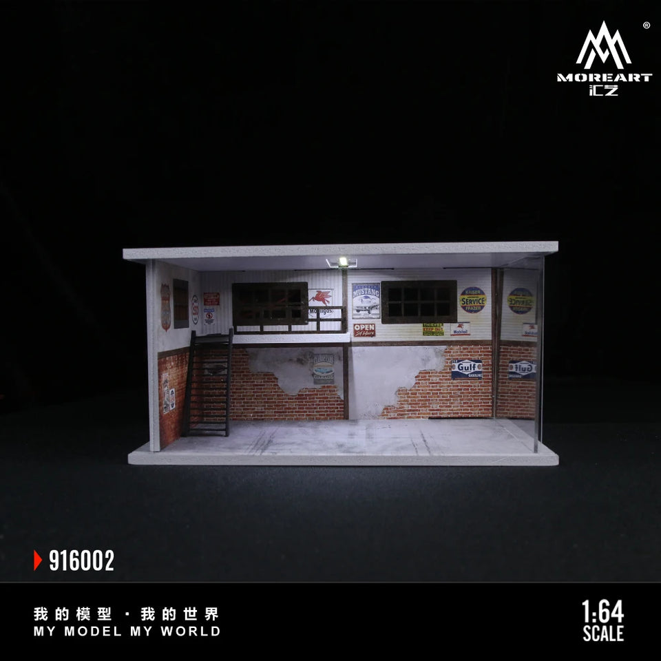 Diorama 1/64 Car Parking Lot with LED Lighting Japanese Commercial Building Model Scene Garage Display Model US
