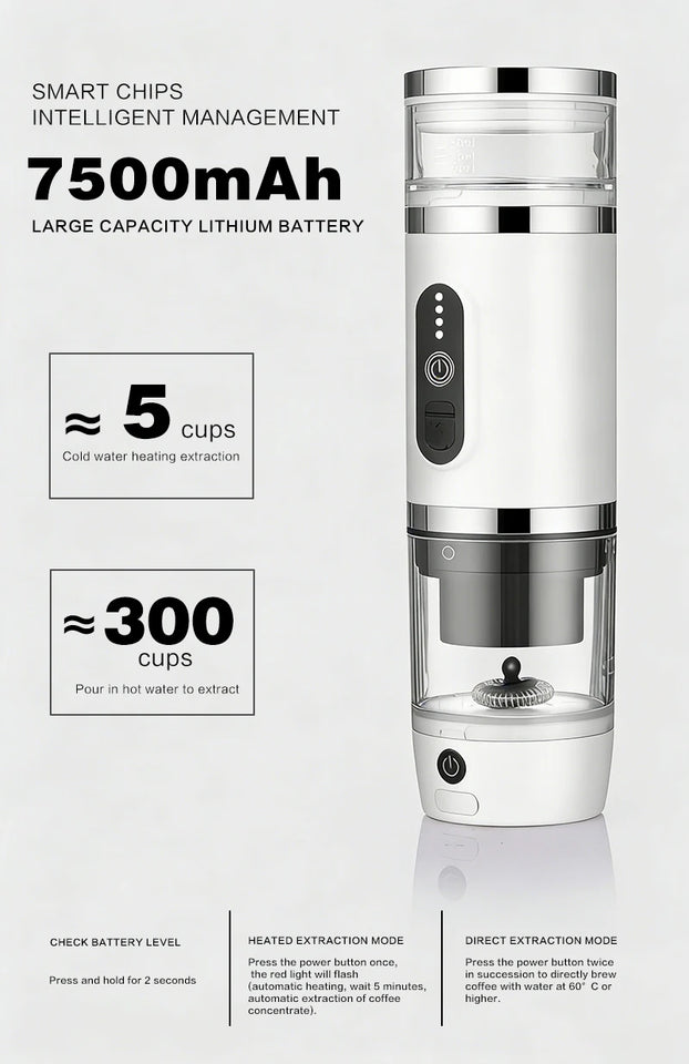 Outdoor camping portable capsule coffee machine, 3-in-1 multi-functional espresso machine with built-in wireless milk frother.