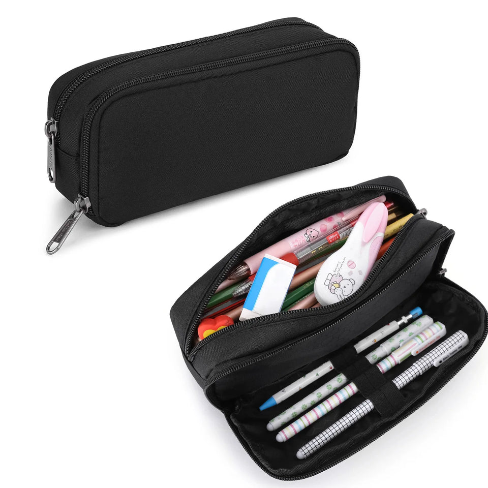 Pencil Case Large Space Storage 2 Compartment Pouch Double Side Opened Student Stationery Pen Bag Desk Organizer School Supplies