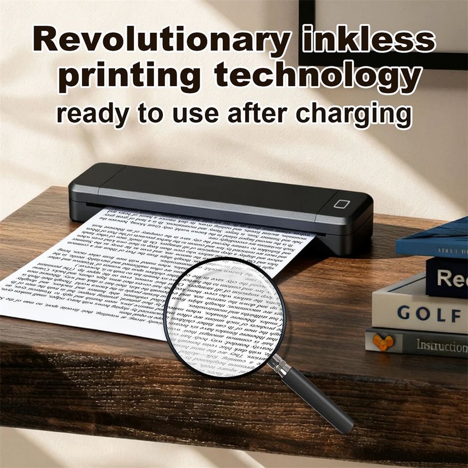 Portable Printer Thermal Printer Bluetooth-compatible A4 Inkless Document Printing Machine Paper Roll for Office Work Home