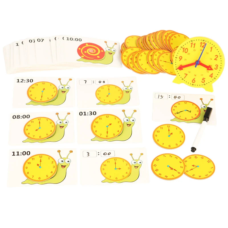 Montessori Toy Snail Clock Educational Toys Hour Minute Second Cognition Matching Puzzle Toys Kids Early Preschool Teaching Aids