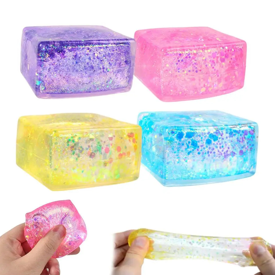 Glitter Squishy Cube Stress Squeeze Toys Anti Stress Slow Rebound Maltose Ice Cubes Colorful Squeeze Block Decompression Toy