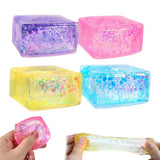 Glitter Squishy Cube Stress Squeeze Toys Anti Stress Slow Rebound Maltose Ice Cubes Colorful Squeeze Block Decompression Toy