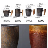 Japanese Vintage Tea Cup Set Ceramic Coffee Mug Rust Glaze Milk Cafe Cup with Wood Handle Water Cup Teacup Home Office Drinkware