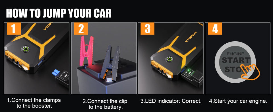 VTOMAN V6 Pro Car Jump Starter Power Bank 2000A Car Battery Charger Auto Emergency Booster Starting Device Jump Starter