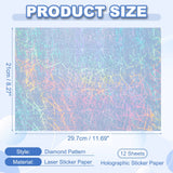 12Sheets Printable Holographic Sticker Paper Vinyl Sticker Paper A4 Waterproof Quickly Stickers for Laser Printer Inkjet Printer
