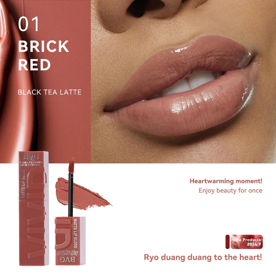 Multi-color matte lasting lip gloss lip gloss, non-greasy, non-fading, high-end warm colors, rich makeup liquid lipstick.