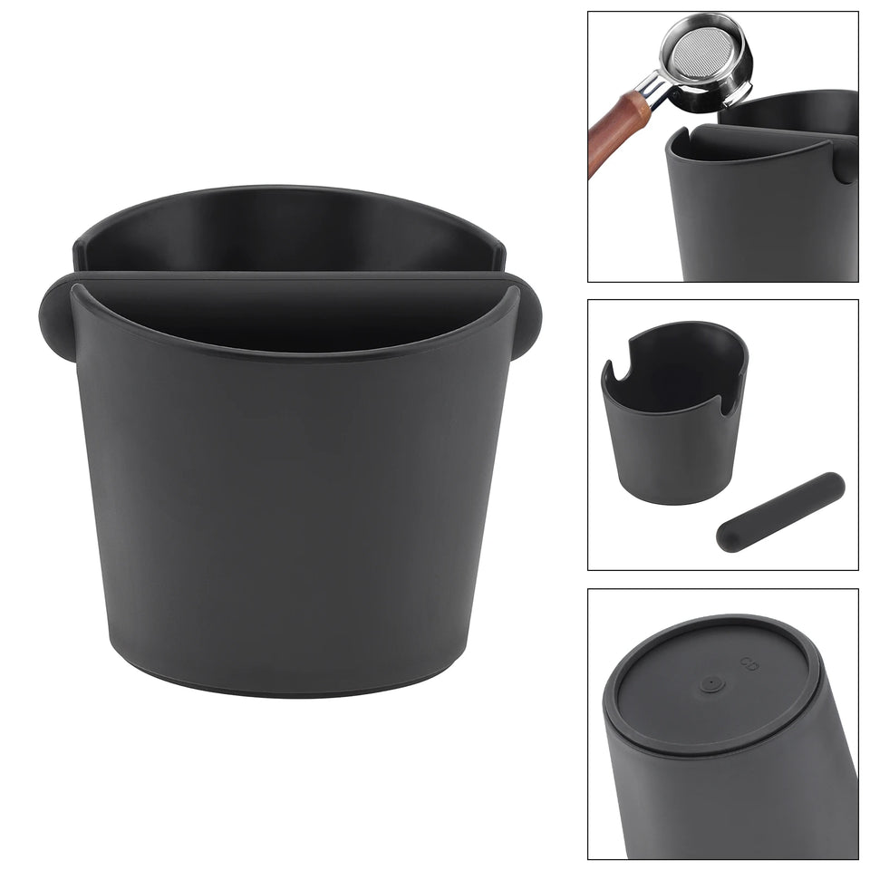 Serviceable Shock Absorption Coffee Knock Box with Espresso Cleaning Brush, Removable Knock Bar Espresso Dump Bin