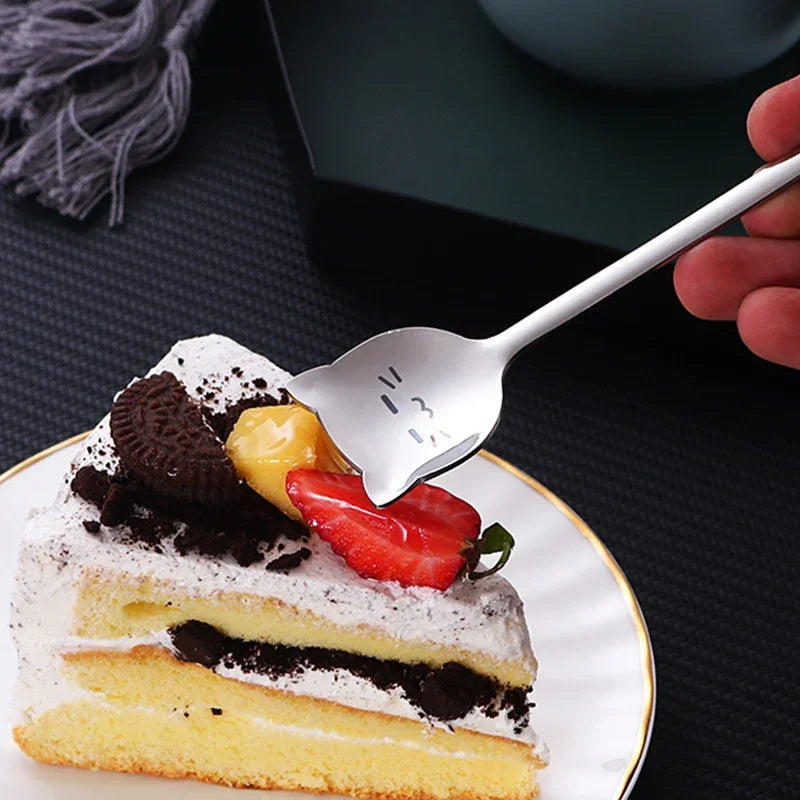 Funny Cat Spoons Cute Cartoon Meow Teaspoons for Coffee Dessert Cake Long Tail Spoon Birthday Gift Kitchen Tableware Accessories