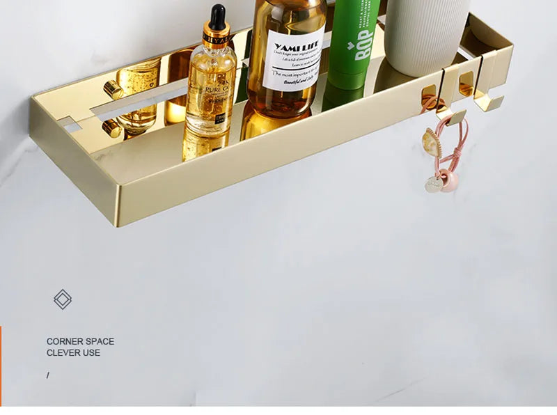 30-50cm Gold Bathroom Shelf Wall Mounted 304Stainless Steel Shower Holder Soap Shampoo Storage Organizer Rack kitchen Shelves