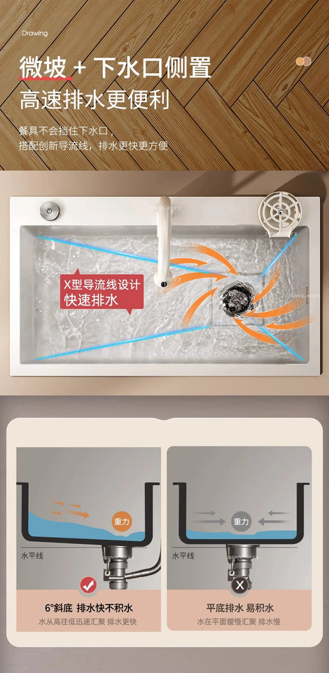 White Kitchen Sink, Stainless Steel Vegetable Sink, Large Sink Under The Table