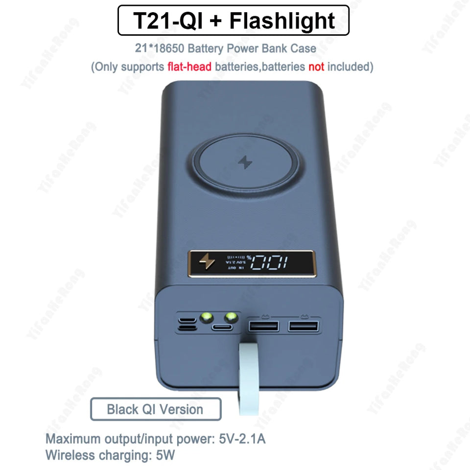 DIY Shell Case 18650 Battery Storage Box Holder USB 21*18650 Power Bank Battery Box Support Quick & Wireless Charger