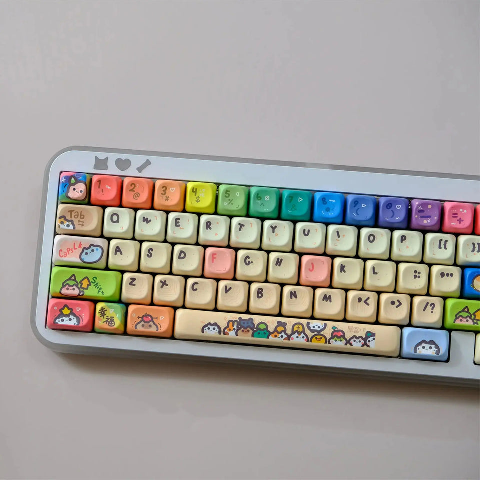 Cat Party Keycaps Set 132 Keys PBT Material Keycaps MOA XOA Profile DYE-SUB For MX Switch Wooting Mechanical Keyboard Keycap