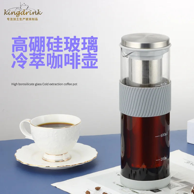 800ml Iced Coffee Maker Cold Brew Cafe Glass Pot Steel Filter Infuser Ice Tea Brewing Jug Dispenser Cold Cafe Bottle Container