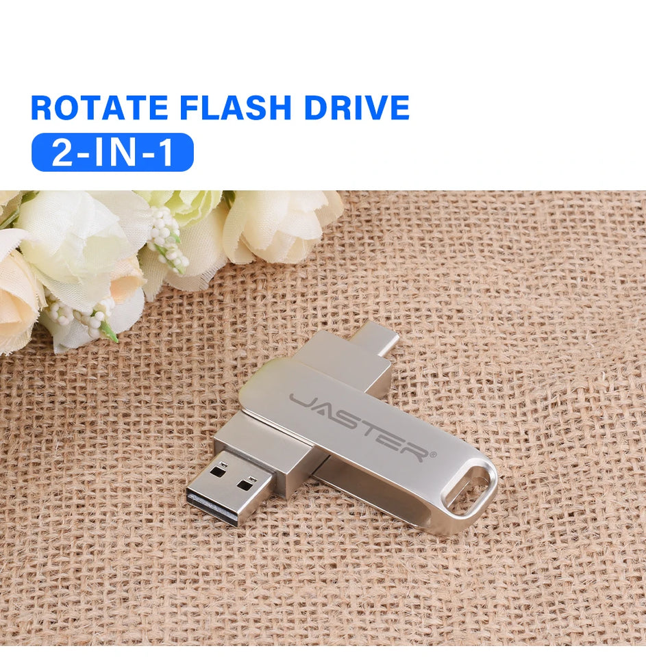 JASTER Metal USB TYPE-C 2 IN 1 Pen Drives 16GB silvery Flash Drive 64GB Commercial Affairs Gifts Memory Stick 4GB 8GB 32G U Disk
