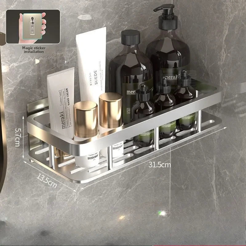 Rustproof Aluminum Bathroom Shelf – No-Drill Over-Tub or Corner Storage for Toiletries & Shower Essentials