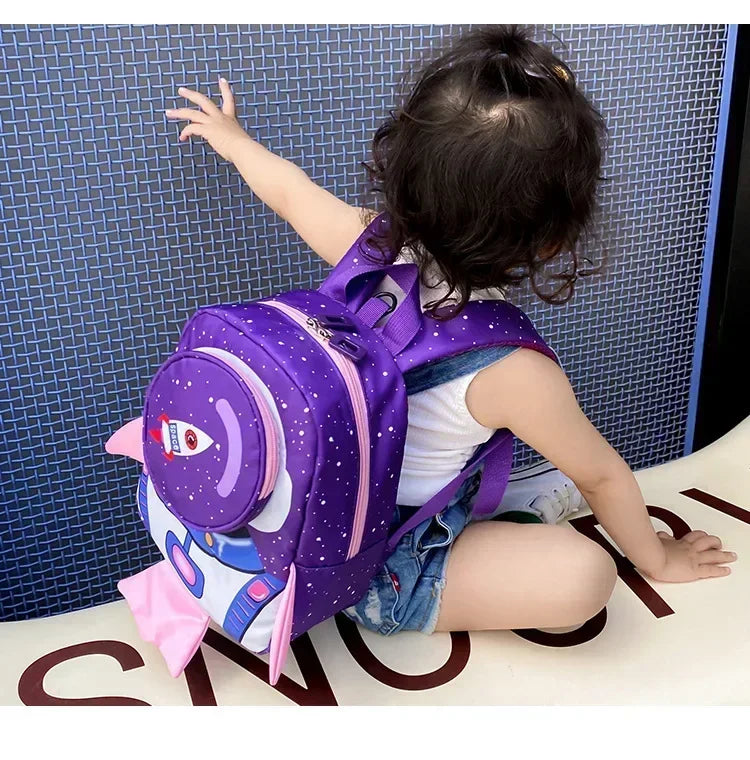 Childrens Anti Slip Backpack 1-3Years Old Space Rocket Towing Rope Kindergarten Backpack Childrens Early Education Bag New Model