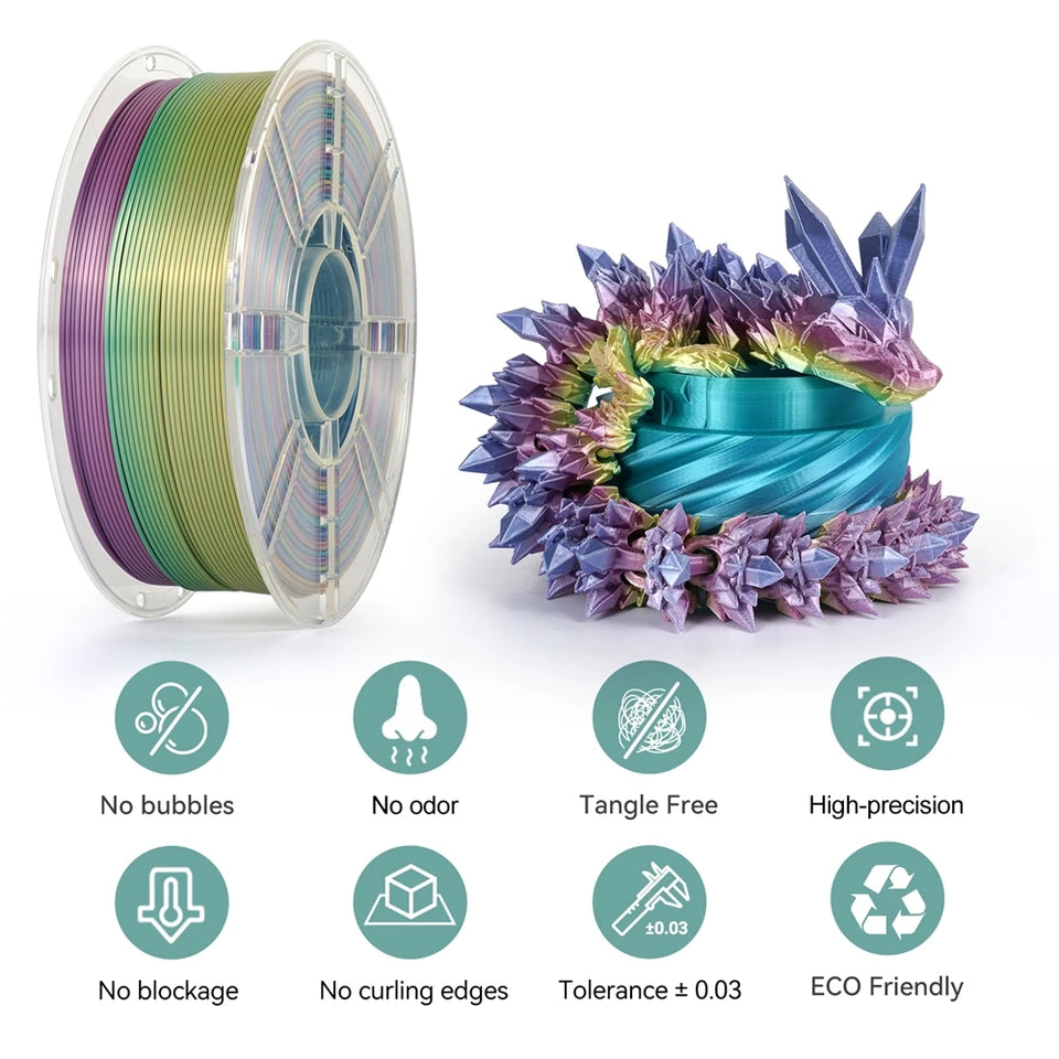 KINGROON Rainbow Silk PLA Filament 1.75mm 1KG Multicolor Gradient 3D Printer Materials Color Change Smooth Silky PLA Plastic New
