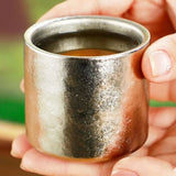 Pure Titanium Double-Wall Mini Coffee Mug,Outdoor Water Cups Silver-Gray Drinking Office Tea Mug 100 ml Luxury-Feel Coffee Cup