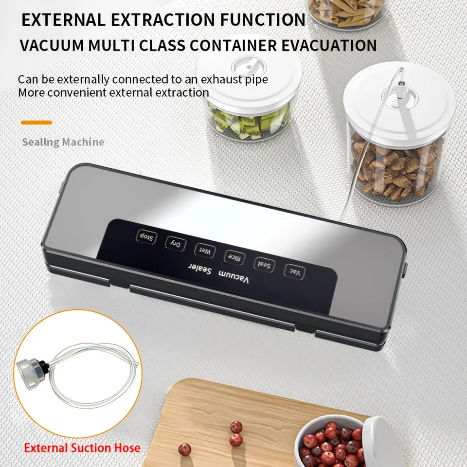 65Kpa Food Vacuum Sealer Machine with 20 Free Bags, Stainless Steel 6-in-1 Sealing, Dry/Wet Mode for Food Storage, Grey