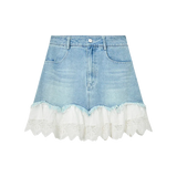 ELFSACK 2025 Summer New Arrivals Lace And Lace Patchwork A-Line Denim Skirt For Women