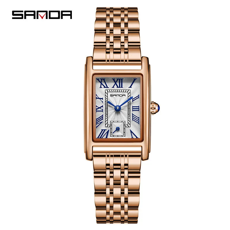 Sanda 1116 New Fashion Elegant Women's Analog Quartz Watch, Rectangle Dial, Water Resistant Business Wristwatch