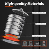5 Tier Stainless Steel Steam Cooker Steamer Food Vegetable Pot Kitchen 26CM/28CM/30CM