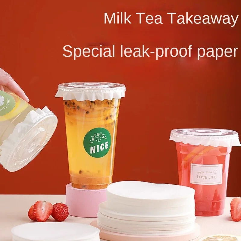 500pcs Disposable Cup Lid Drink Seal Paper Lid Coffee Milk Tea Leak-proof Cup Film Takeaway Packaging Anti-overflow Sealing Film