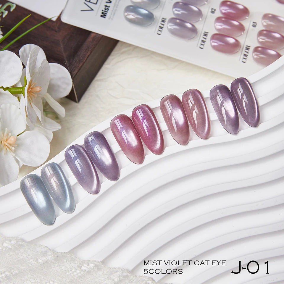 Vendeeni 5 Colors/Set Crystal Cat Eye Gel Nail Polish Semi Permanent Sparkling Magnetic UV LED Soak Off Gel Varnish With Display