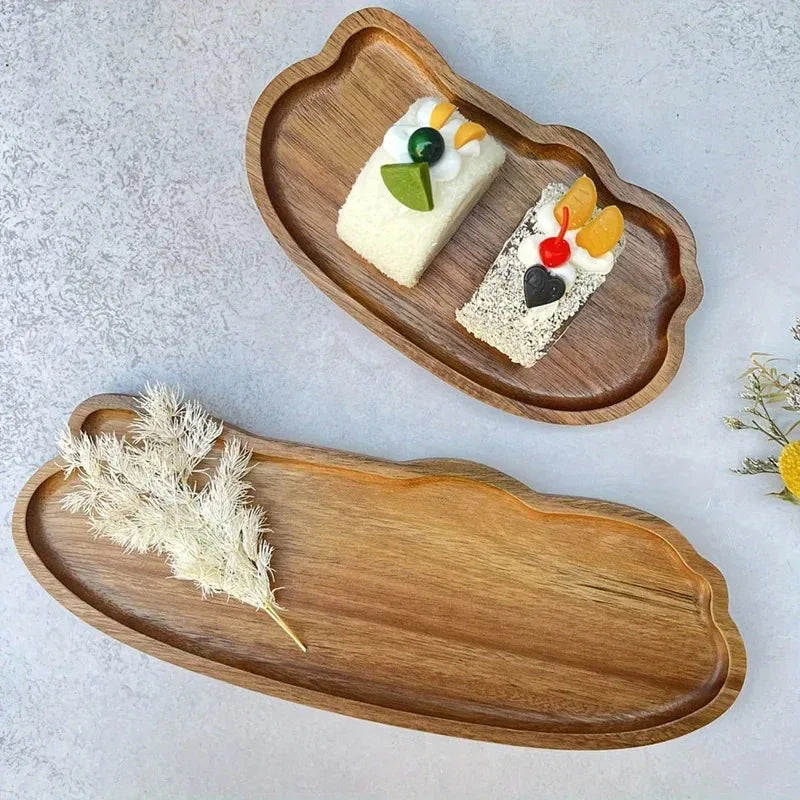 Japanese-style wooden coffee trays, fruit trays, desserts, candies, bread, snacks, cakes, food, table trays