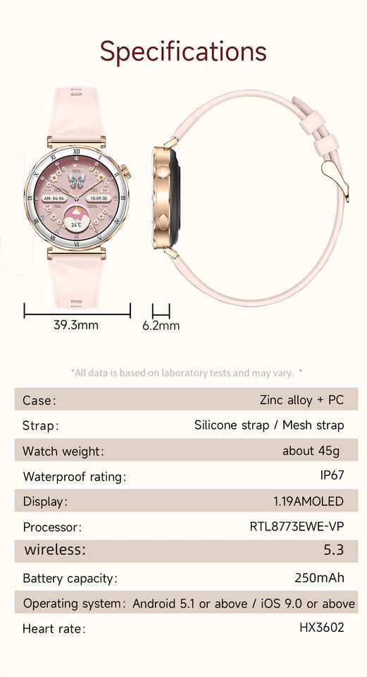 LIGE New 1.19inch AMOLED Fashion Ladies Smart Watch Bluetooth Call Sports Bracelet Women’s Health Waterproof Diamond Smartwatch
