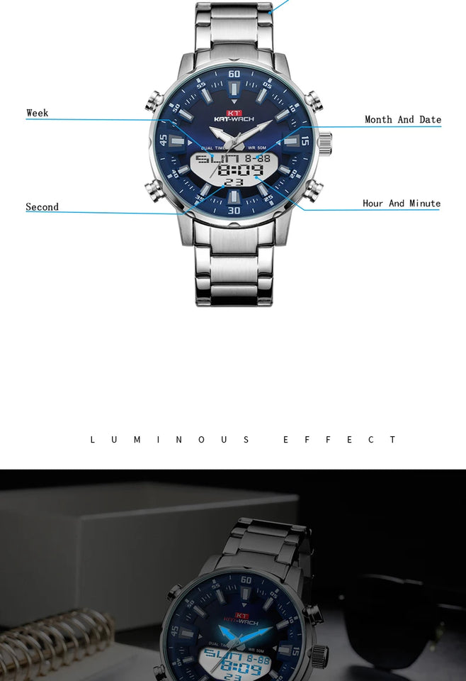 KAT-WACH Men Quartz Wrist Watch  2024 High Quality Luxury  Original Waterproof Digital Watches