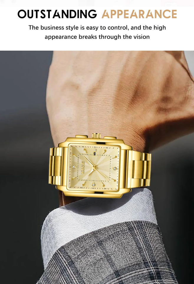 LIGE Fashion Business Watch Men Square Sport Waterproof Watches For Men Top Brand Luxury Military Quartz Chronograph Wristwatch